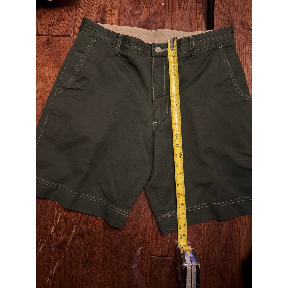 Ashworth Mens Golf Shorts Olive Green Contrast Stitch Cotton Flat Front Size 33W
